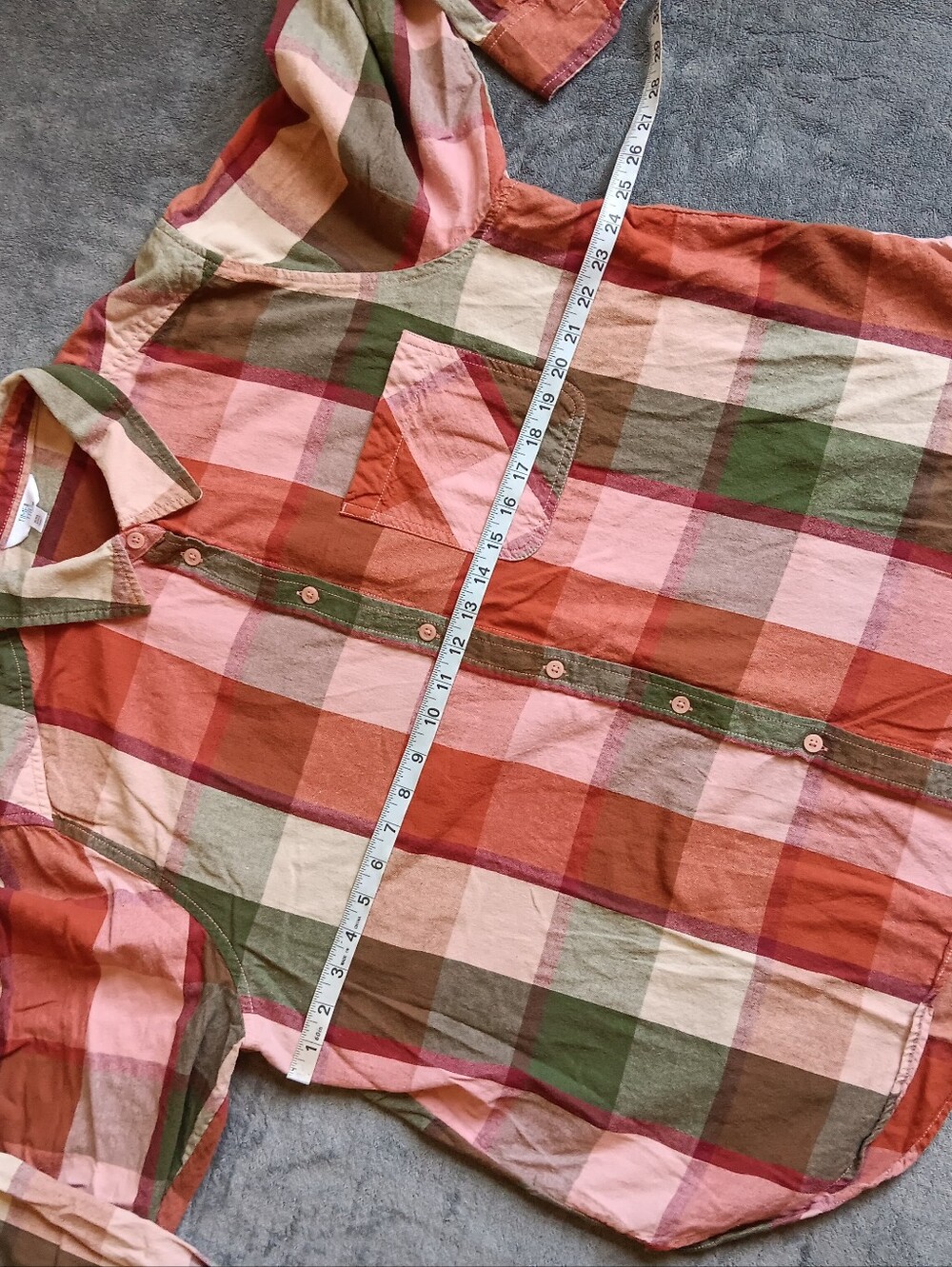 XXL Womens Pink & Rust Plaid Button-Up Shirt By Time & Tru, Plus Size Fall Top - Picture 2 of 6